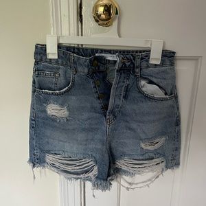 Zara button up distressed Jean shorts